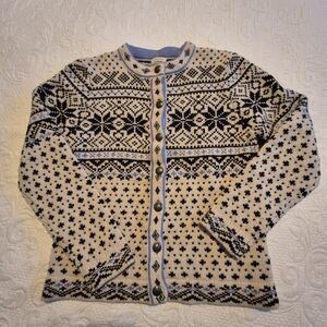 L L Bean Women's Small Fair Isle Nordic, Lamb Wool Cardigan Sweater